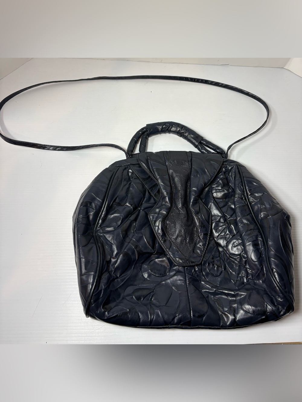 Vintage MIMO SACS Black Embossed Genuine Leather Handbag - Toronto